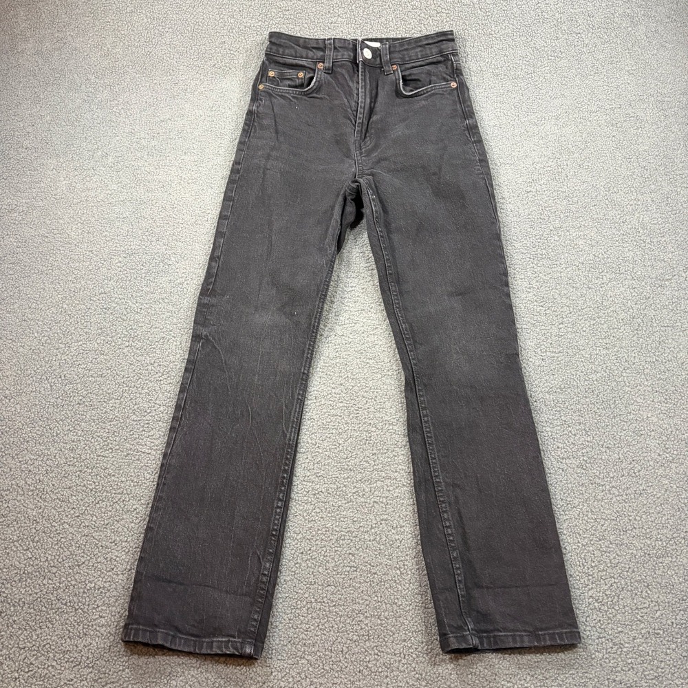 Zara Jeans Womens 4 Black Straight Leg High Rise Denim Pants 8139